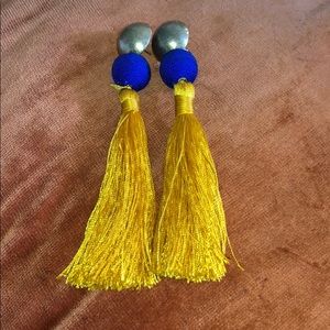 Yellow-Gold & Blue Tassel Earrings